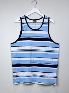 🔥4 for $20🔥 Caliville Mens Striped Tank Top XXL Blue White Cotton Blend